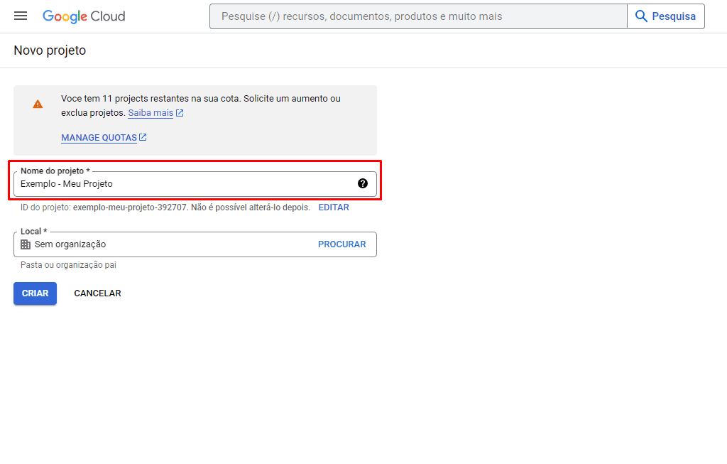 Como obter/criar uma chave API do Google Maps 3 Exemplo meu projeto 1024x653 1