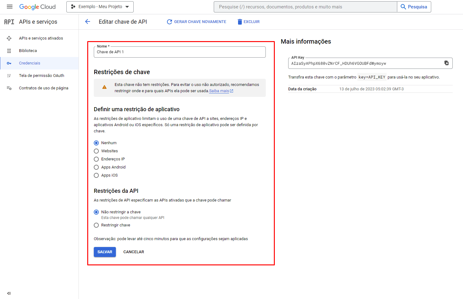 Como obter/criar uma chave API do Google Maps 8 Restricao Chave API